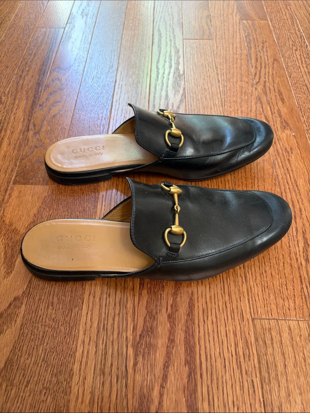 Gucci Black Leather Horsebit Mule Loafers with Gold Hardware